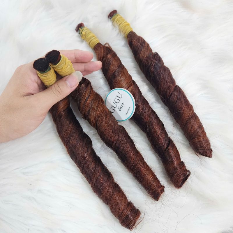 Luxury Vietnamese Human Hair Extensions 12 Orange Brown Spring Curly Bulk Hair Extensions