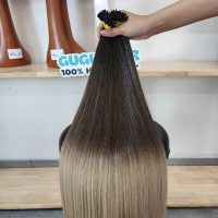 Luxury Rooted Beige Blonde Highlight Brown Silky Straight I-tip Virgin Hair Human Hair Extensions