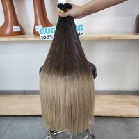 Luxury Rooted Beige Blonde Highlight Brown Silky Straight I-tip Virgin Hair Human Hair Extensions