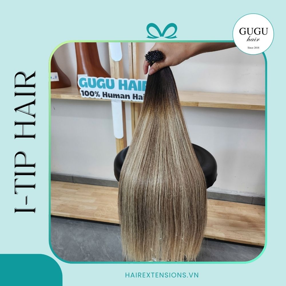 Luxury Rooted Beige Blonde Highlight Brown Silky Straight I-tip Virgin Hair Human Hair Extensions