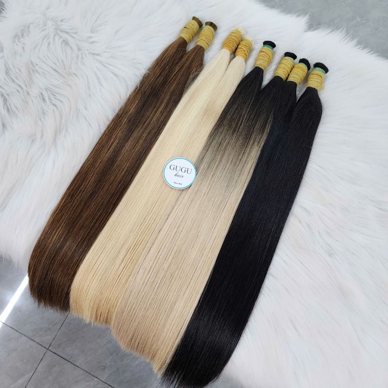 Brown Bone Straight Human Hair Extensions Bulk Hair - 100% Premium Human Hair Extensions 3 Black Bone Straight Human Hair Extensions Bulk Hair For Braiding Hair