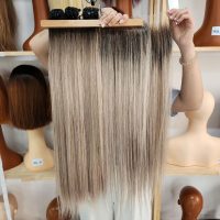 Premium Human Hair Black Ombre Blonde Gray Hair Weft