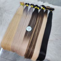 Luxury Rooted Beige Blonde Highlight Brown Silky Straight I-tip Virgin Hair Human Hair Extensions