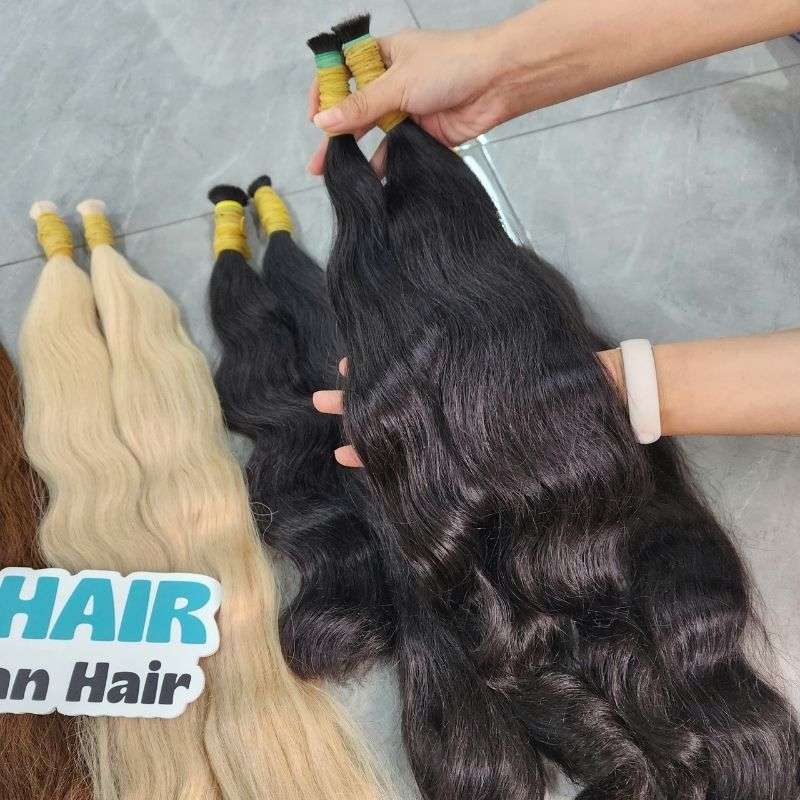 Premium Natural Black Body Wave Bulk Hair - Best Raw Vietnamese Human Hair Extensions 4 Luxury Body Wave Human Hair Extensions Bulk Hair