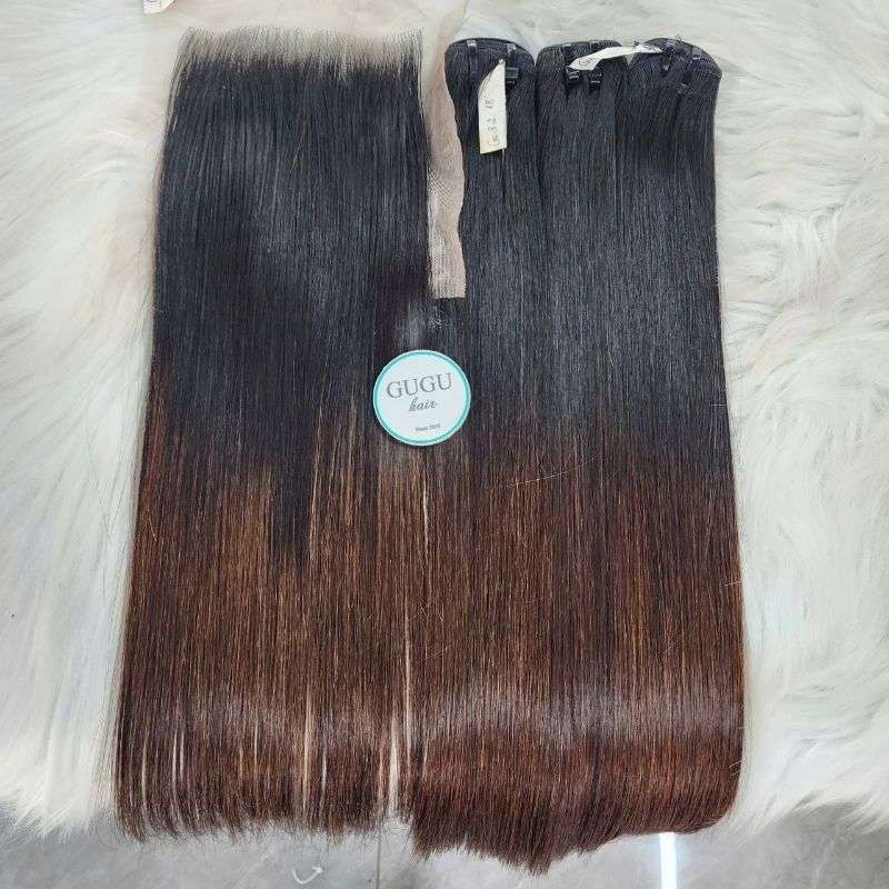 Premium Ombre Bone Straight Weft Hair - Top Pick Human Hair Extensions 3 Human Hair Weft Hair Extensions with Closure